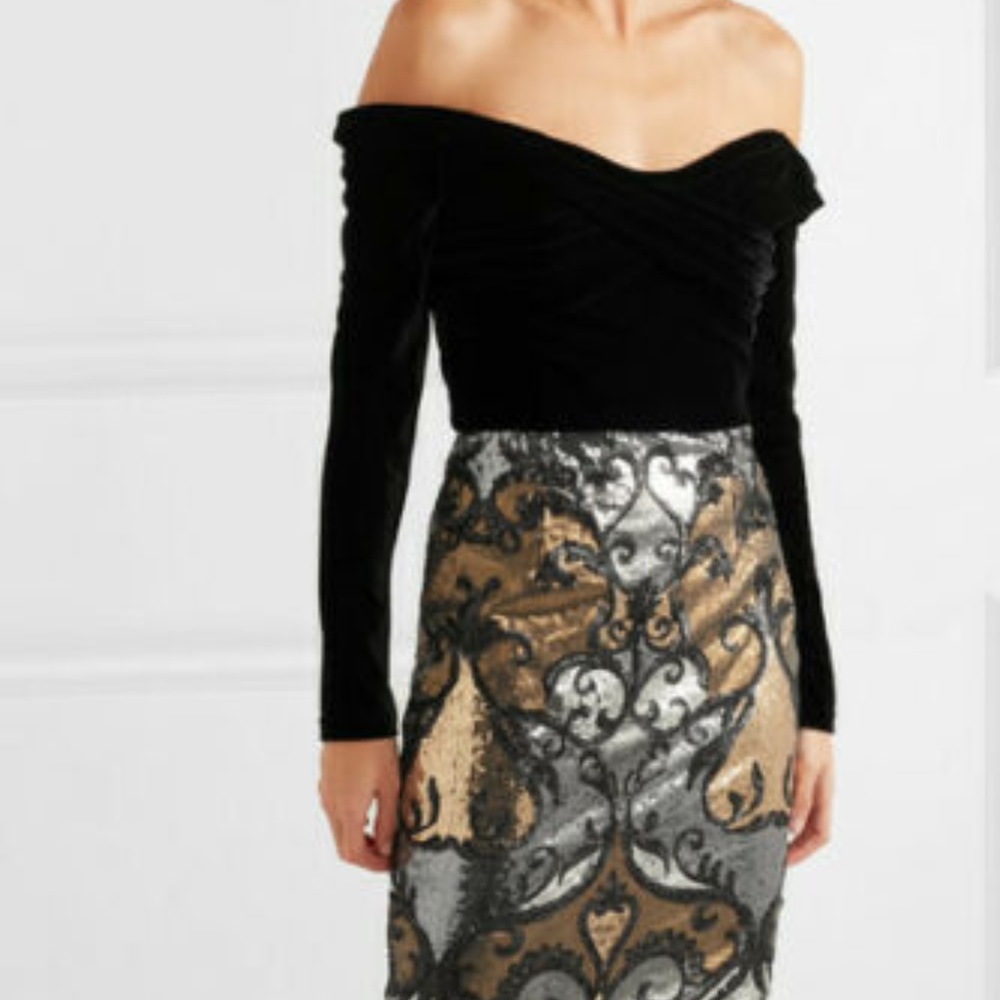 Marchesa Notte Velvet and Sequined Dress